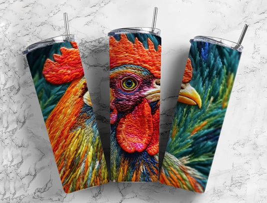 Embroidery chicken fly 20oz Sublimation Tumbler Designs, colorful 9.2 x 8.3” Straight Skinny Tumbler Wrap PNG