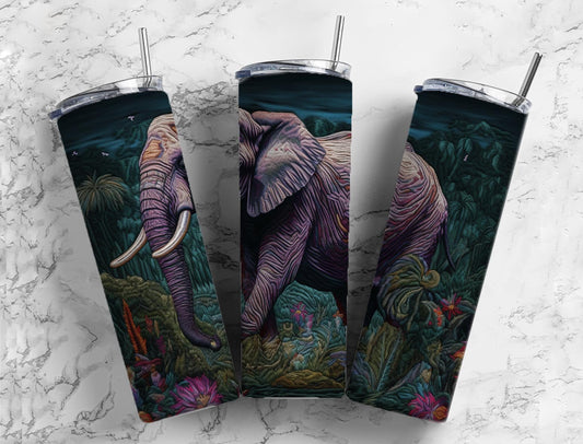 Embroidery Elephant fly 20oz Sublimation Tumbler Designs, night landscape 9.2 x 8.3” Straight Skinny Tumbler Wrap PNG