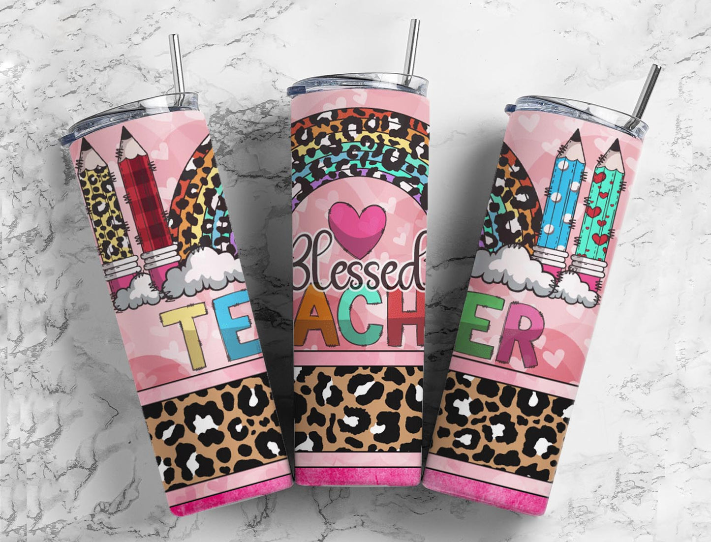 Blessed teacher 20oz Sublimation Tumbler Designs, rainbow school 9.2 x 8.3” Straight Skinny Tumbler Wrap PNG