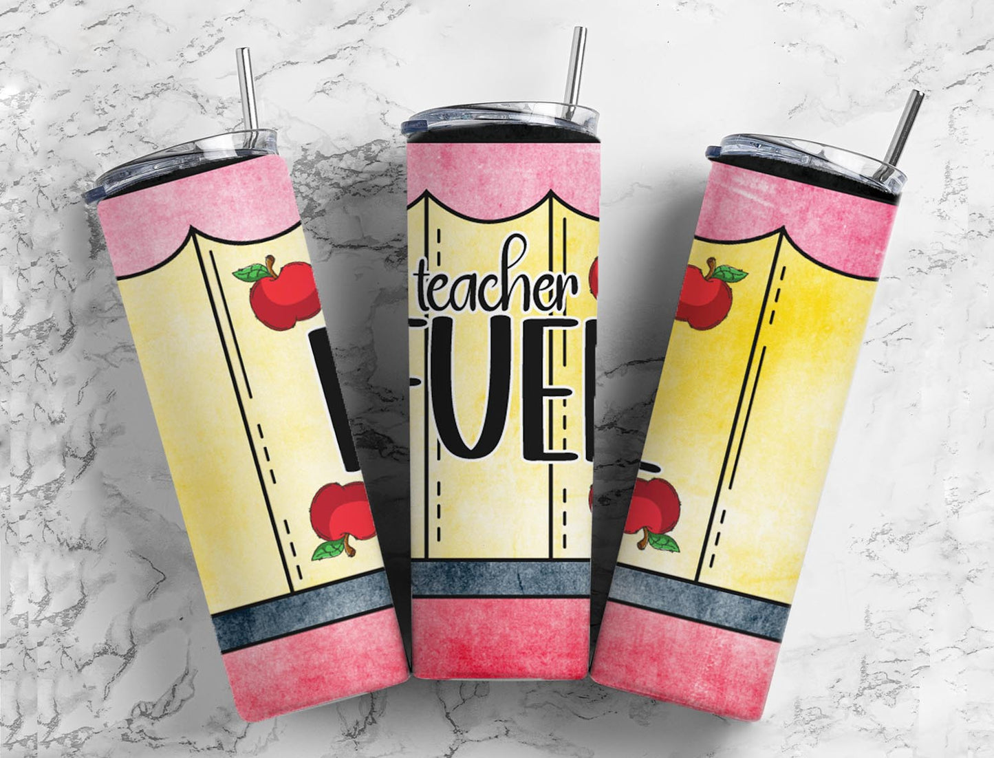 Teacher fuel 20oz Sublimation Tumbler Designs, Yellow pencil 9.2 x 8.3” Straight Skinny Tumbler Wrap PNG