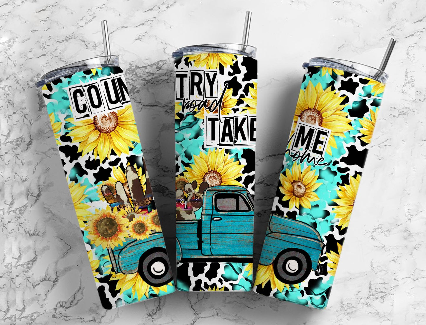 Country Road 20oz Sublimation Tumbler Designs, Sunflower Leopard 9.2 x 8.3”  Tumbler Png, Digital Download