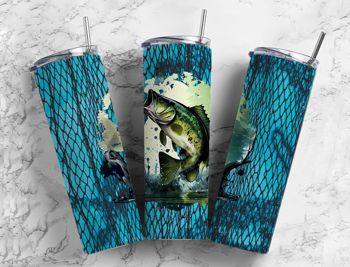 Splash Fish 20oz Sublimation Tumbler Designs, Fish Net 9.2 x 8.3”  Tumbler Png, Digital Download