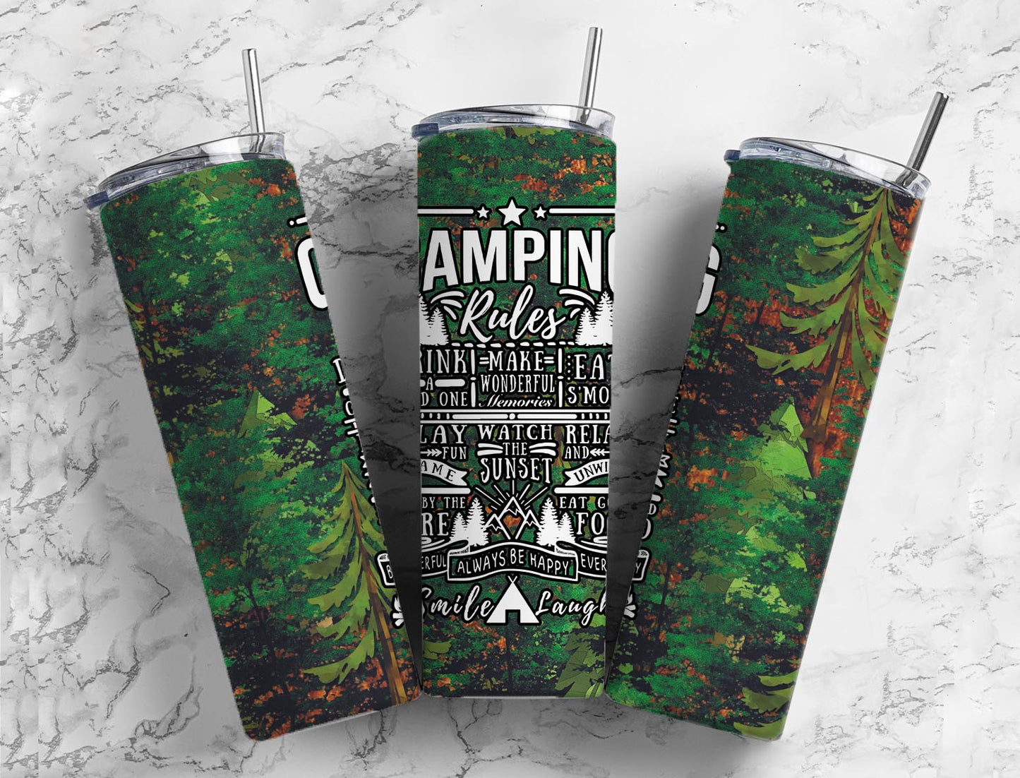 Camping Rules 20oz Sublimation Tumbler Designs, Green Forest 9.2 x 8.3”  Tumbler Png, Digital Download