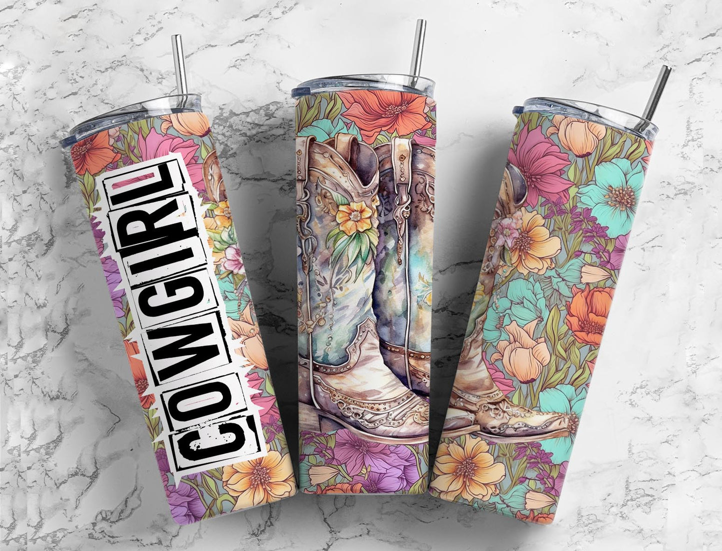 Cowgirl Boots 20oz Sublimation Tumbler Designs, Floral 9.2 x 8.3”  Tumbler Png, Digital Download