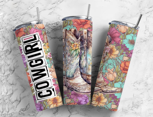 Cowgirl Boots 20oz Sublimation Tumbler Designs, Floral 9.2 x 8.3”  Tumbler Png, Digital Download (1)