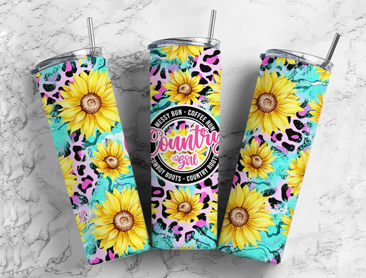 Country Girl 20oz Sublimation Tumbler Designs, Pink Leopard 9.2 x 8.3”  Tumbler Png, Digital Download