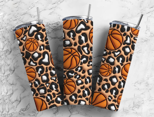 Basketball Leopard Bubble 20oz Sublimation Tumbler Designs, 3D Inflated puff 9.2 x 8.3” Tumbler Png, Digital Download