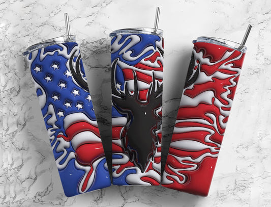 USA Buck Deer Flag Bubble 20oz Sublimation Tumbler Designs, 3D Inflated puff 9.2 x 8.3” Tumbler Png, Digital Download