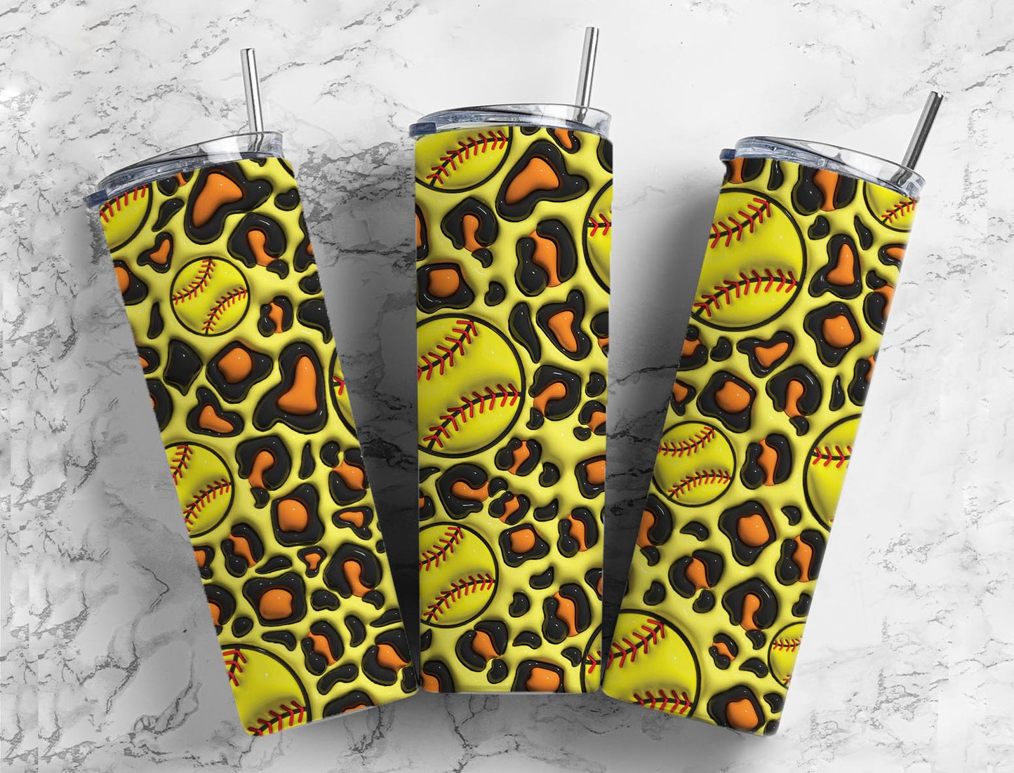 Softball Leopard Cheetah Bubble 20oz Sublimation Tumbler Designs, 3D Inflated puff 9.2 x 8.3” Tumbler Png, Digital Download