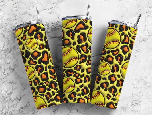 Softball Leopard Cheetah Bubble 20oz Sublimation Tumbler Designs, 3D Inflated puff 9.2 x 8.3” Tumbler Png, Digital Download