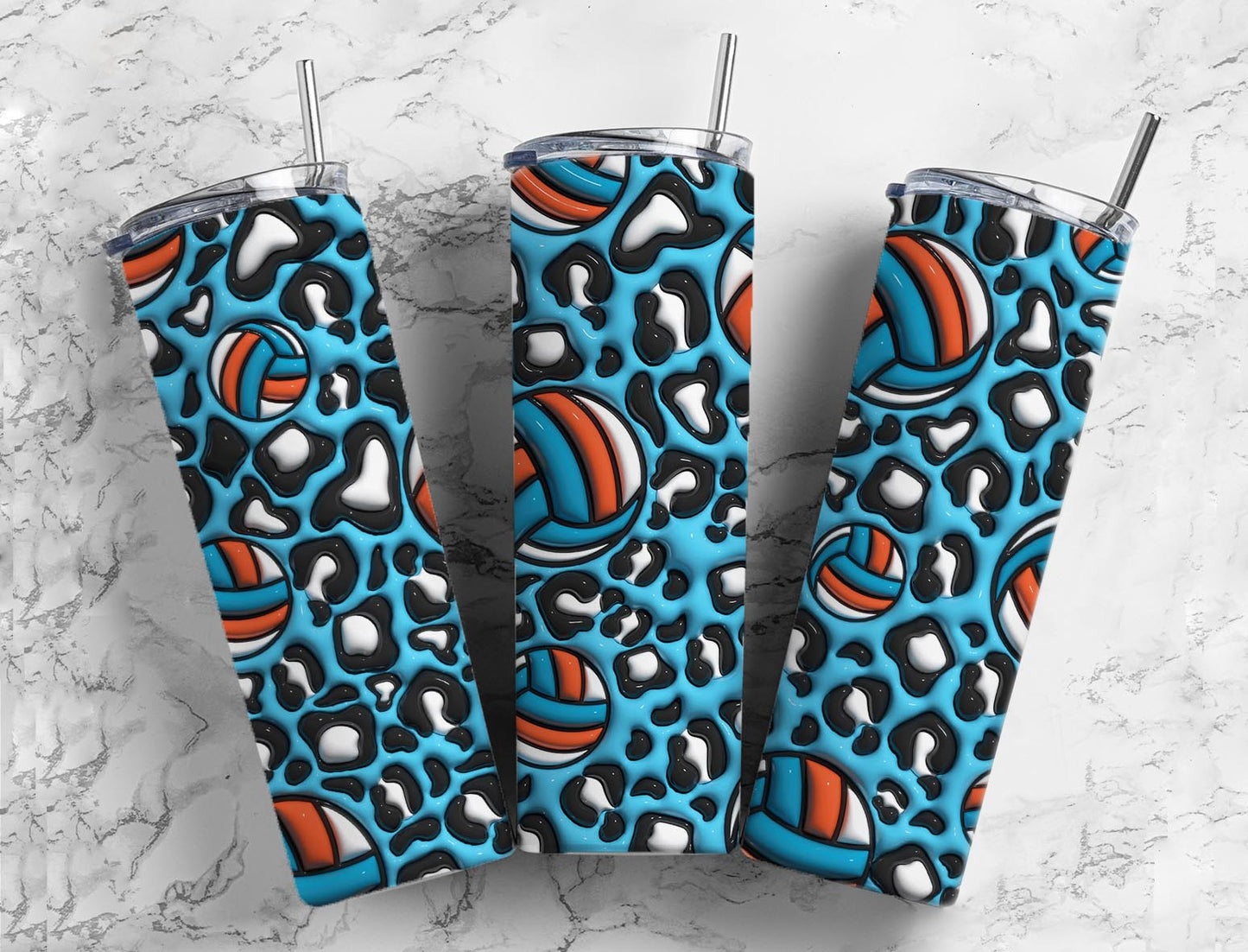 Volleyball Leopard CHeetah Bubble 20oz Sublimation Tumbler Designs, 3D Inflated puff 9.2 x 8.3” Tumbler Png, Digital Download