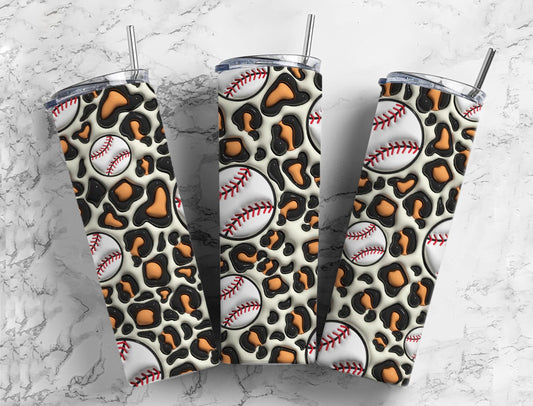 Softball Leopard Bubble 20oz Sublimation Tumbler Designs, 3D Inflated puff 9.2 x 8.3” Tumbler Png, Digital Download