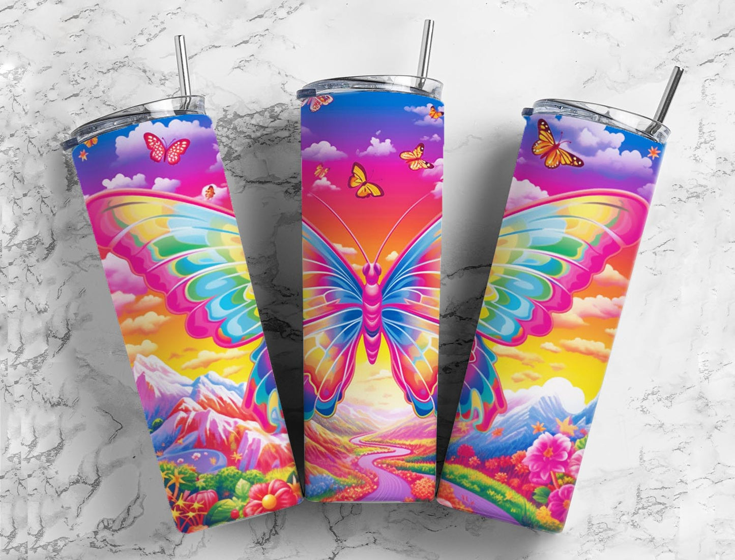 Butterflies 20oz Sublimation Tumbler Designs, Rainbow Paint 9.2 x 8.3”  Tumbler Png, Digital Download