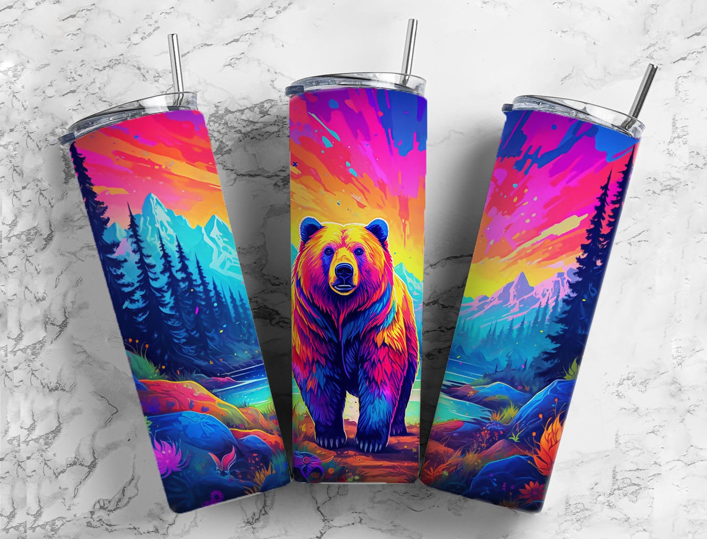 Color Bear 20oz Sublimation Tumbler Designs, Lake Bear 9.2 x 8.3”  Tumbler Png, Digital Download