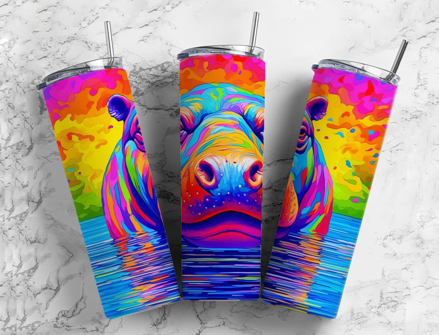 Colorful Lake 20oz Sublimation Tumbler Designs, Painted Hippo 9.2 x 8.3”  Tumbler Png, Digital Download