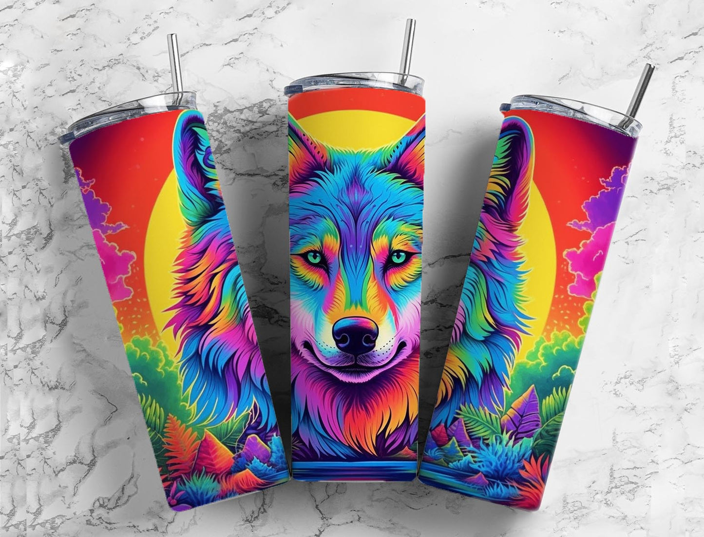 Sunrise Wolf 20oz Sublimation Tumbler Designs, Rainbow Animals 9.2 x 8.3”  Tumbler Png, Digital Download