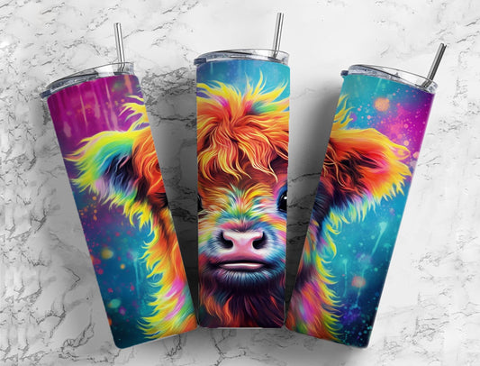 Colorful Highland Cow 20oz Sublimation Tumbler Designs, Cute Animals  9.2 x 8.3”  Tumbler Png, Digital Download