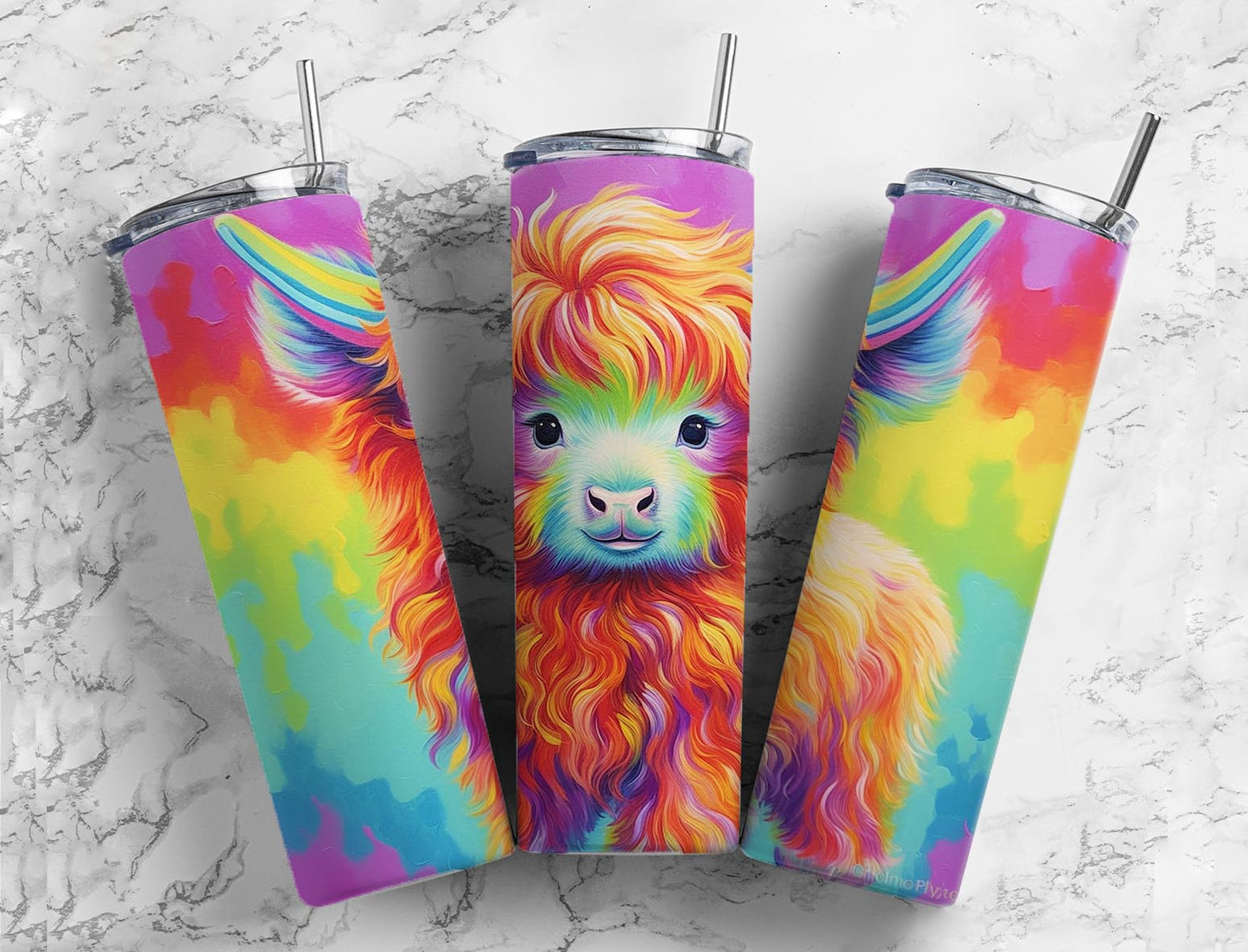 Colorful Highland Cow 20oz Sublimation Tumbler Designs, Little Animals 9.2 x 8.3”  Tumbler Png, Digital Download