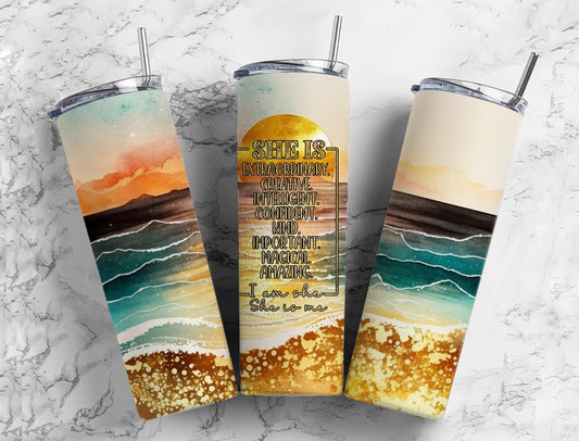 She is Extraordinary 20oz Sublimation Tumbler Designs, Sunrise Wave 9.2 x 8.3”  Tumbler Png, Digital Download