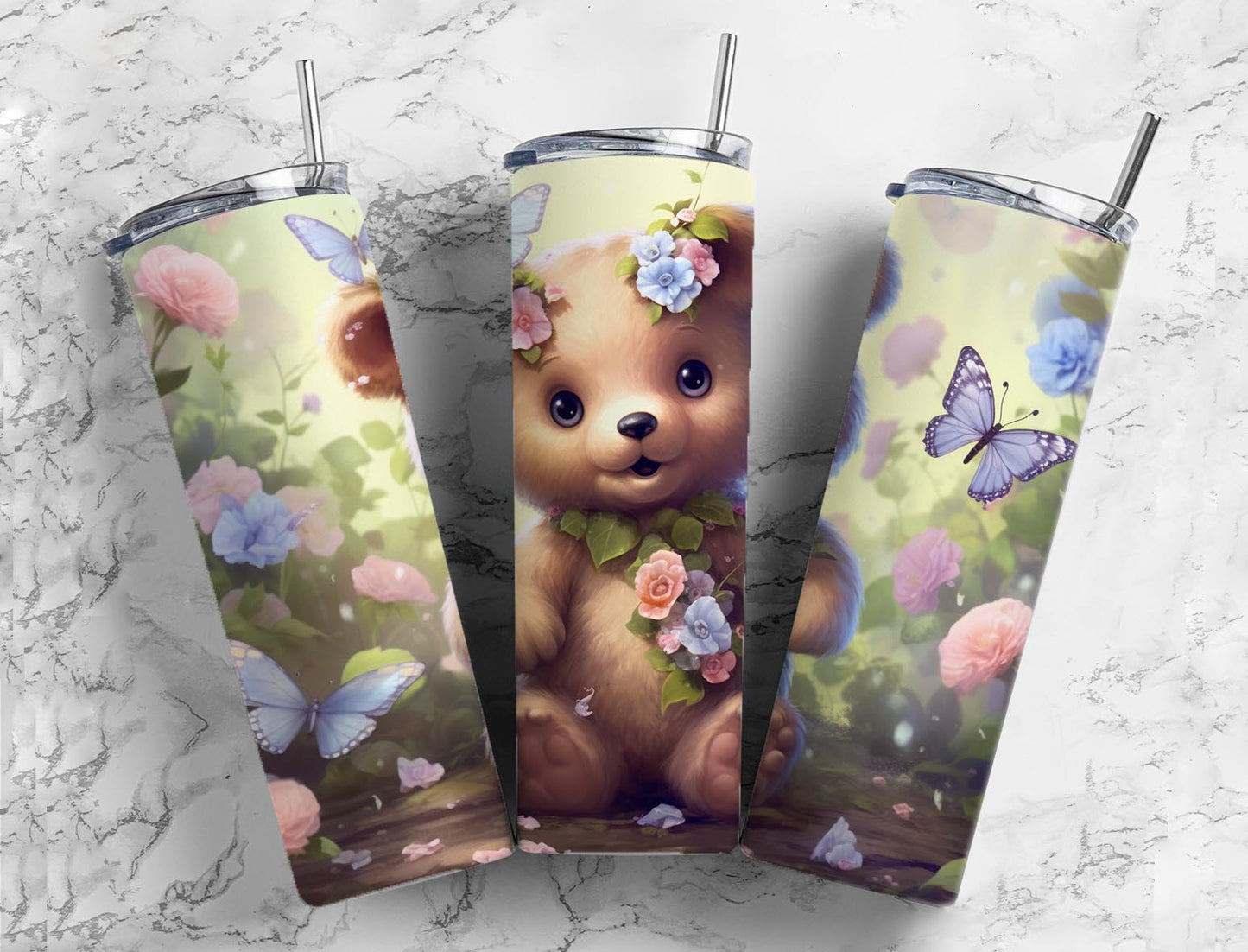 Purple Butterfly Bear 20oz Sublimation Tumbler Designs, Cute Baby Bear 9.2 x 8.3”  Tumbler Png, Digital Download