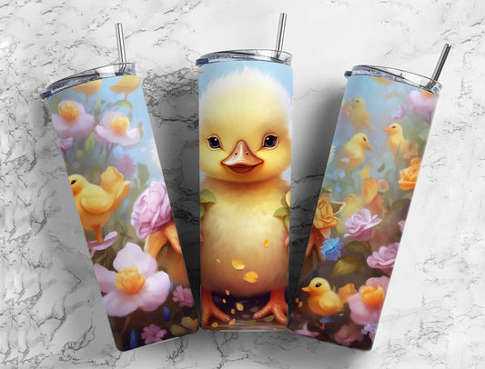 Pink Flower Duck 20oz Sublimation Tumbler Designs, Cute Little Duck 9.2 x 8.3”  Tumbler Png, Digital Download