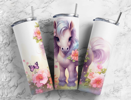 Purple Pony Flower 20oz Sublimation Tumbler Designs, Cute Pony 9.2 x 8.3”  Tumbler Png, Digital Download