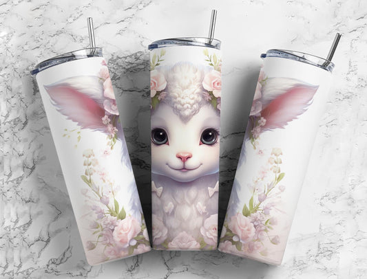 Pink Flower Sheep 20oz Sublimation Tumbler Designs, Cute Baby Sheep 9.2 x 8.3”  Tumbler Png, Digital Download