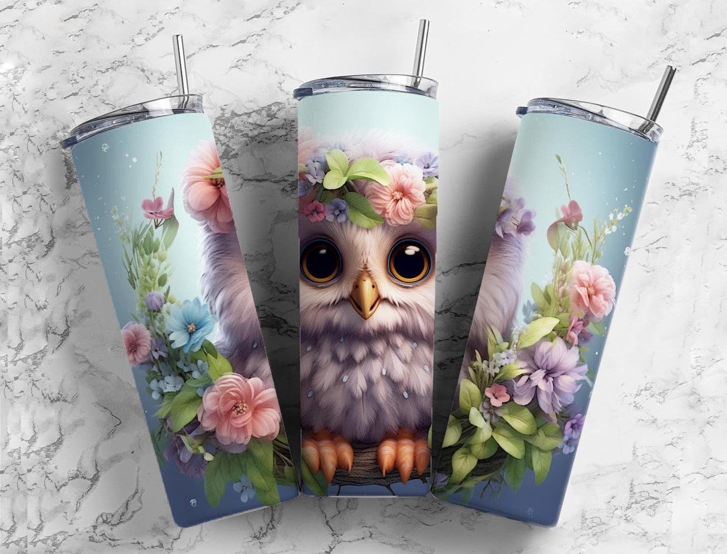 Colorful Flower Owl 20oz Sublimation Tumbler Designs, Cute Owl 9.2 x 8.3”  Tumbler Png, Digital Download