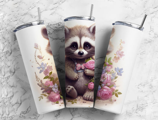 Colorful Flower Raccoon 20oz Sublimation Tumbler Designs, Cute Baby Raccoon 9.2 x 8.3”  Tumbler Png, Digital Download