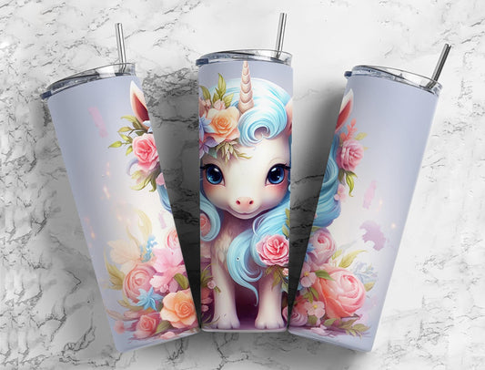 Colorful Flower Unicorn 20oz Sublimation Tumbler Designs, Cute Unicorn 9.2 x 8.3”  Tumbler Png, Digital Download