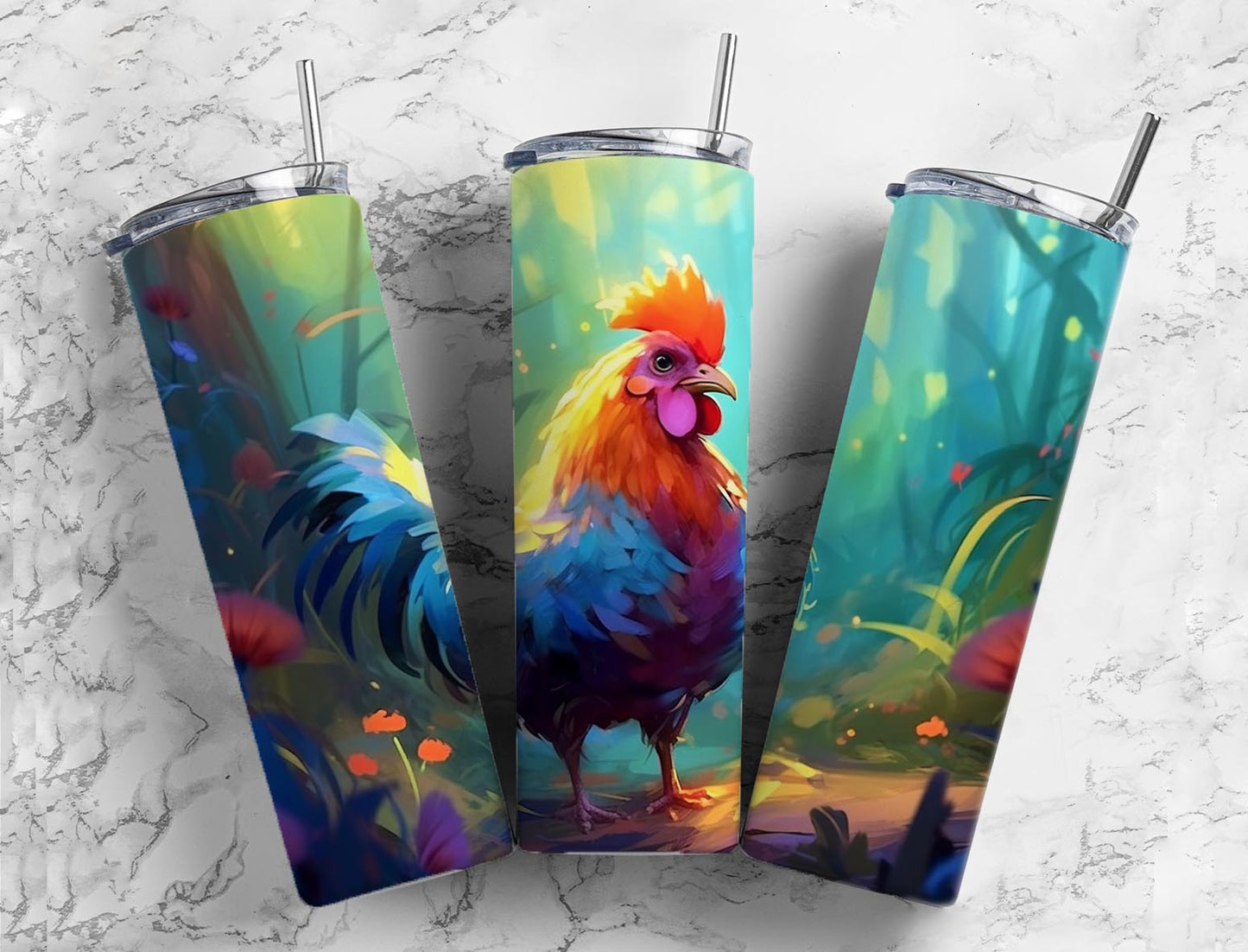 Colorful Flower Chicken 20oz Sublimation Tumbler Designs, Painted Chicken 9.2 x 8.3”  Tumbler Png, Digital Download