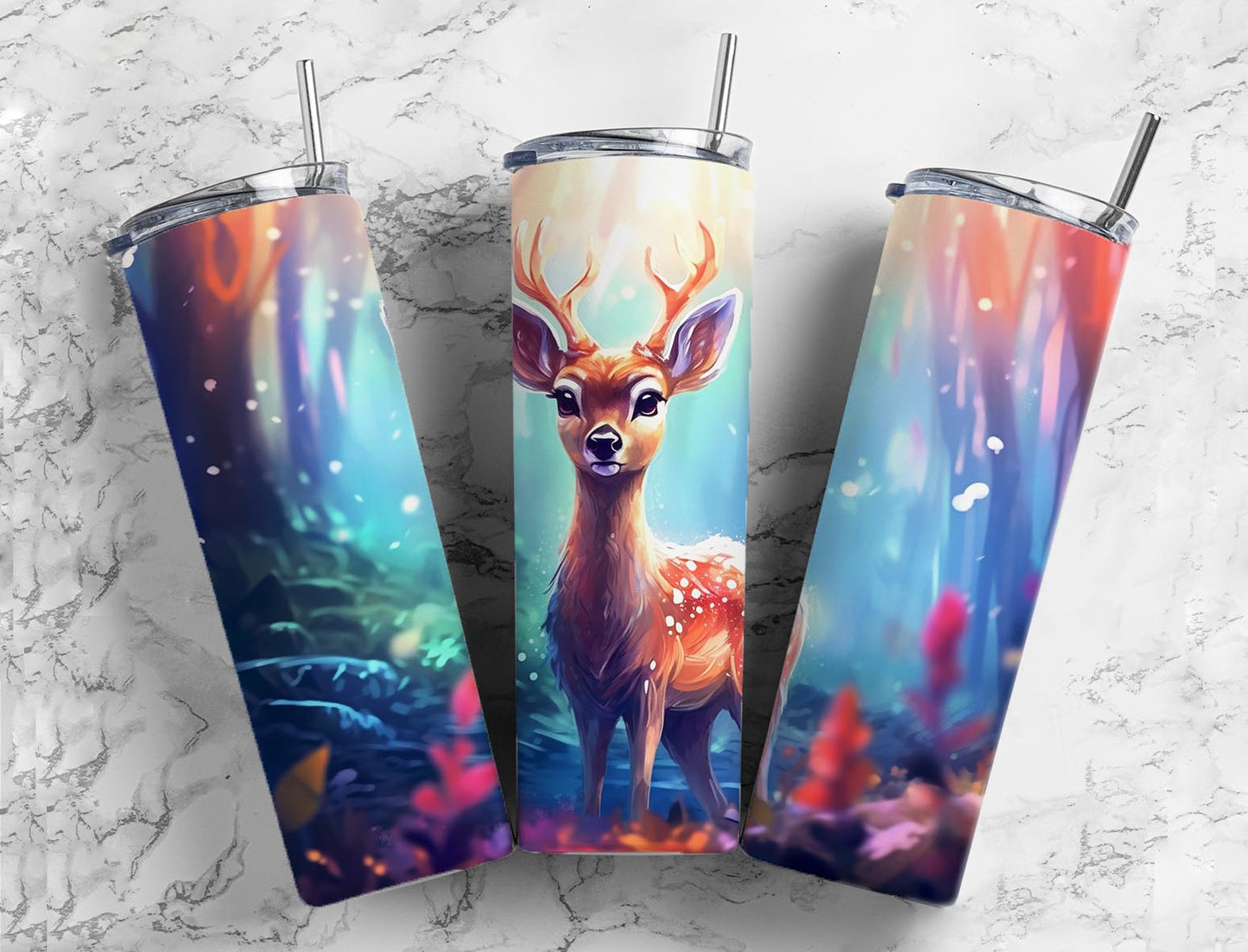 Colorful Forest Deer 20oz Sublimation Tumbler Designs, Colorful Deer 9.2 x 8.3”  Tumbler Png, Digital Download