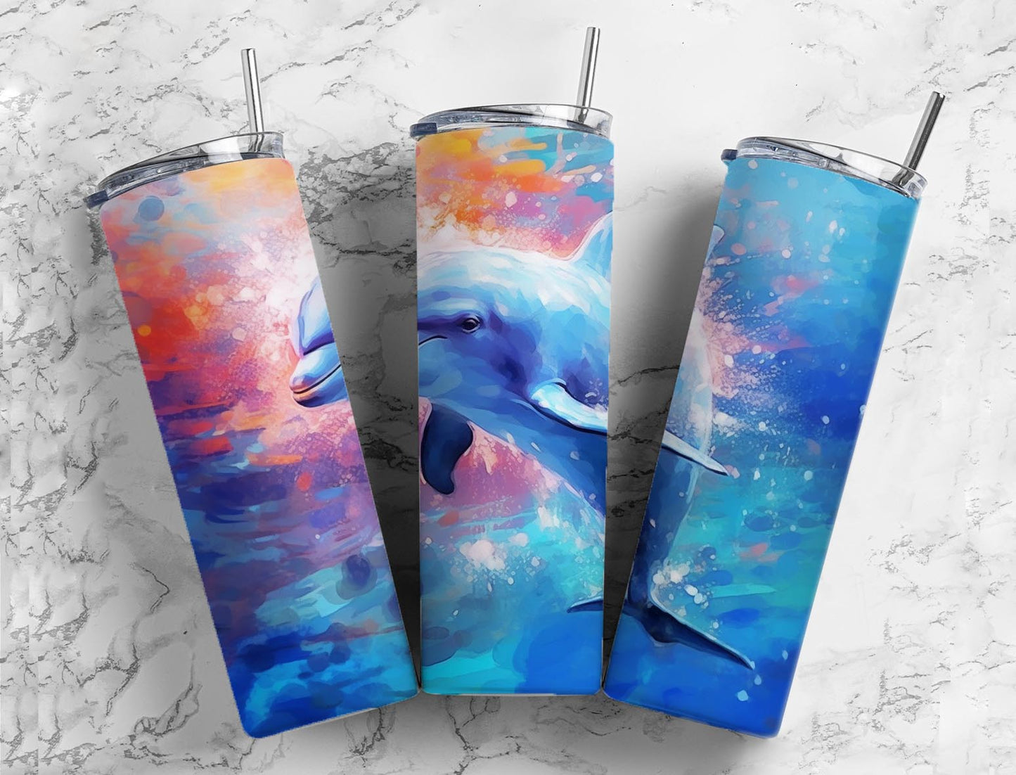 Deep Blue Painted Dolphin 20oz Sublimation Tumbler Designs, Blue Dolphin 9.2 x 8.3”  Tumbler Png, Digital Download