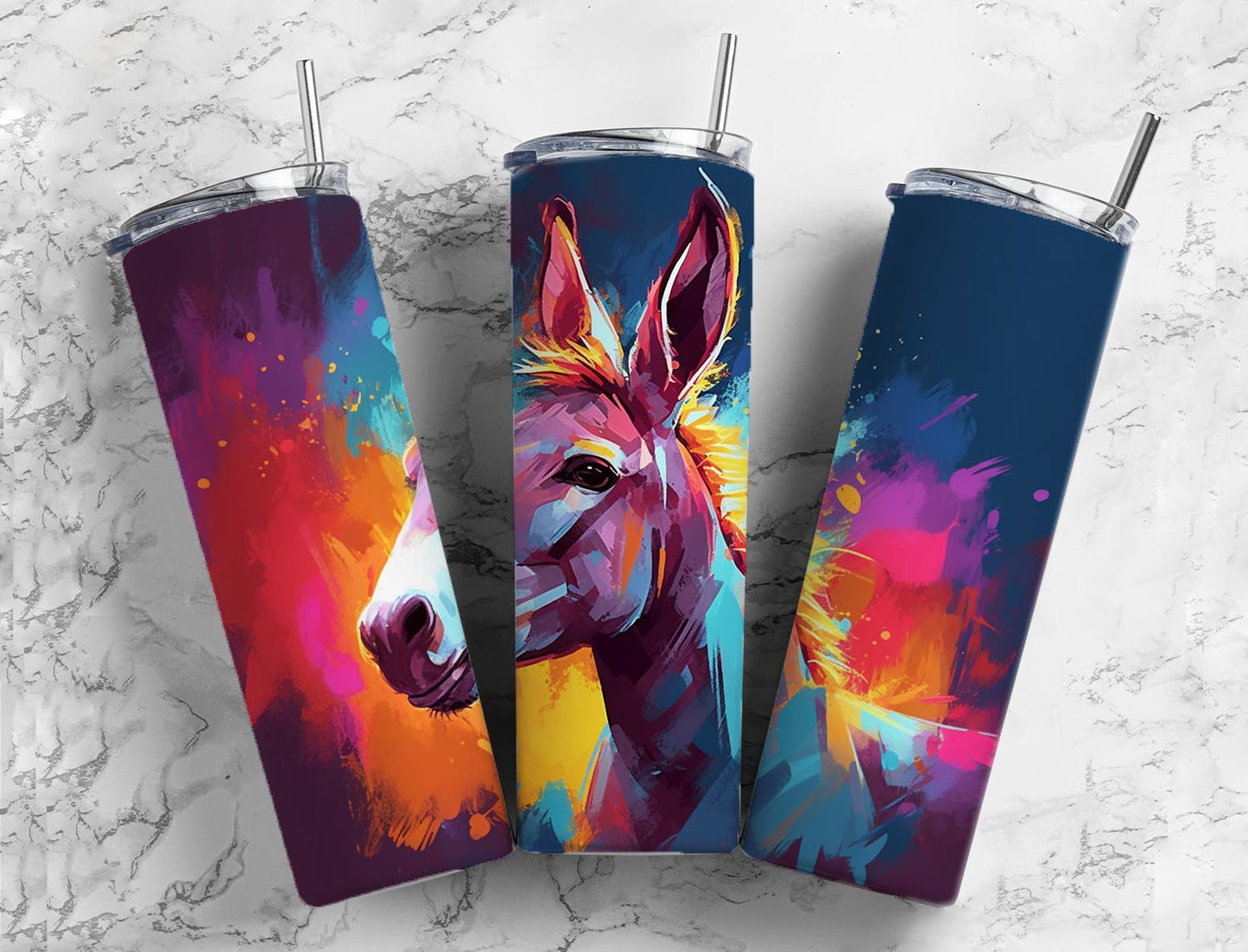 Colorful Painted Donkey 20oz Sublimation Tumbler Designs, Colorful Donkey 9.2 x 8.3”  Tumbler Png, Digital Download