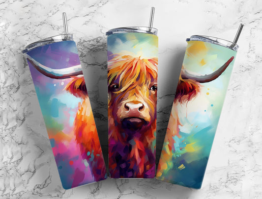 Abstract Highland Cow 20oz Sublimation Tumbler Designs, Highland Cow 9.2 x 8.3”  Tumbler Png, Digital Download