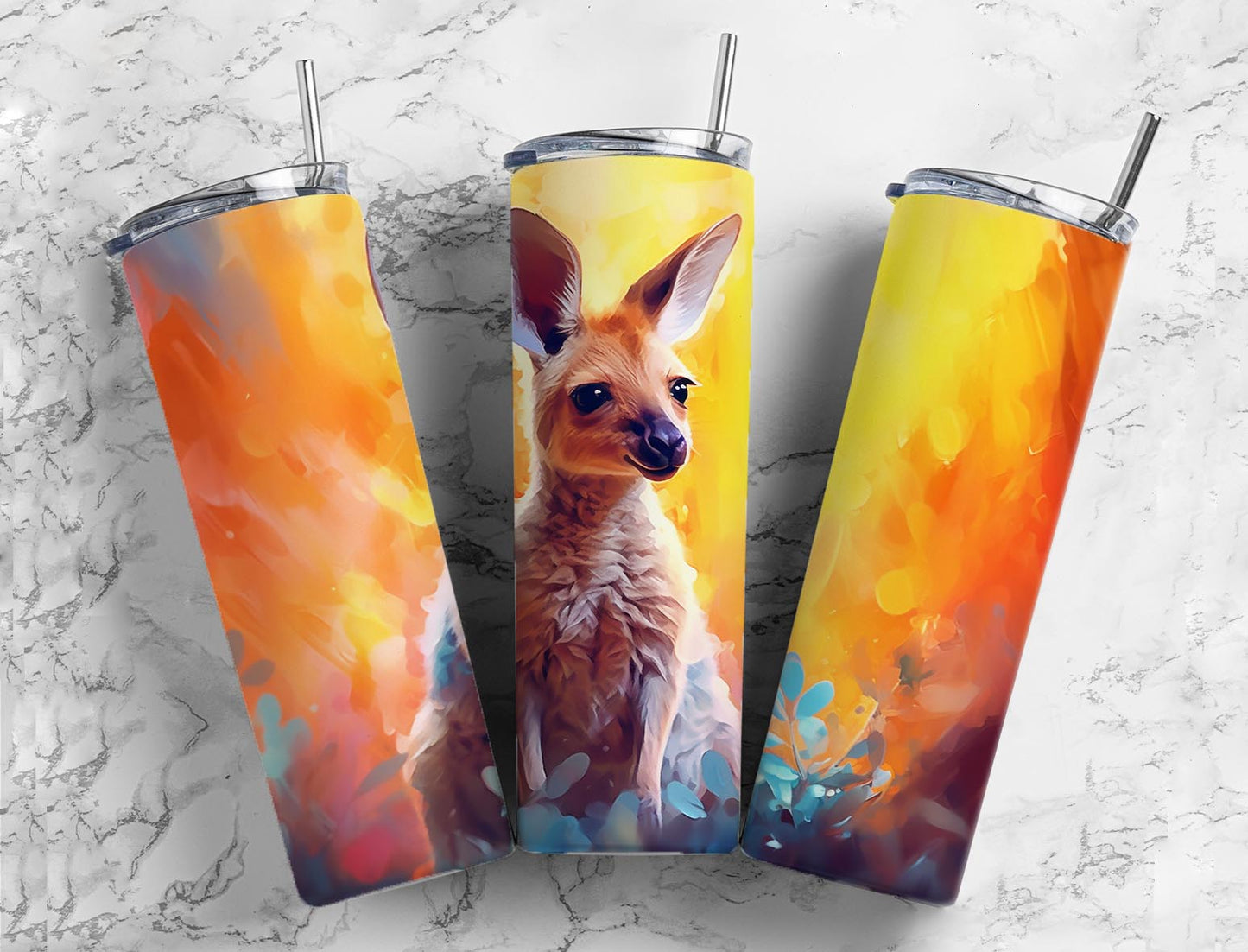 Sunset Kangaroo 20oz Sublimation Tumbler Designs, Watercolor Paint 9.2 x 8.3”  Tumbler Png, Digital Download