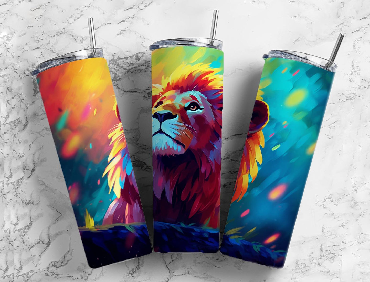 Colored Lion 20oz Sublimation Tumbler Designs, Watercolor Paint 9.2 x 8.3”  Tumbler Png, Digital Download