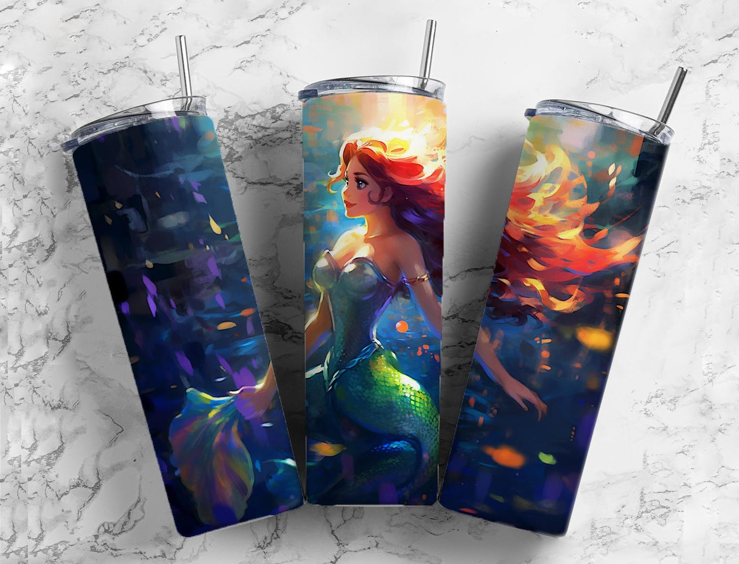 Watercolor Mermaid 20oz Sublimation Tumbler Designs, Watercolor Paint 9.2 x 8.3”  Tumbler Png, Digital Download