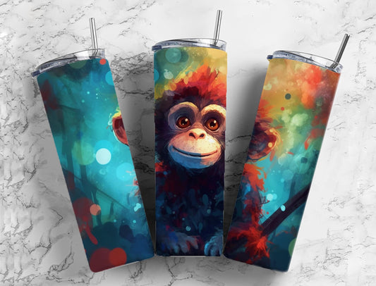 Splash Monkey 20oz Sublimation Tumbler Designs, Watercolor Paint 9.2 x 8.3”  Tumbler Png, Digital Download