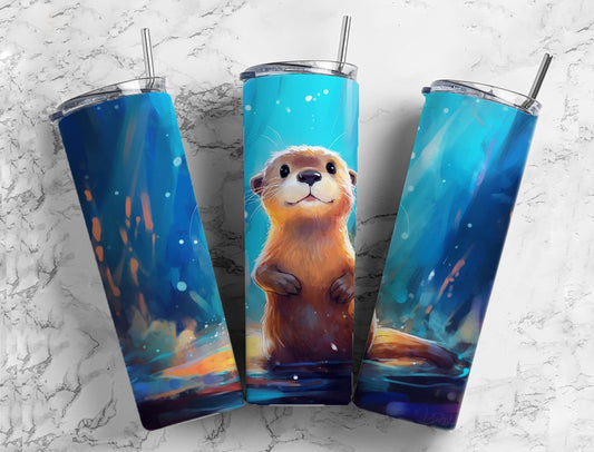 Splash Otter 20oz Sublimation Tumbler Designs, Watercolor Paint 9.2 x 8.3”  Tumbler Png, Digital Download