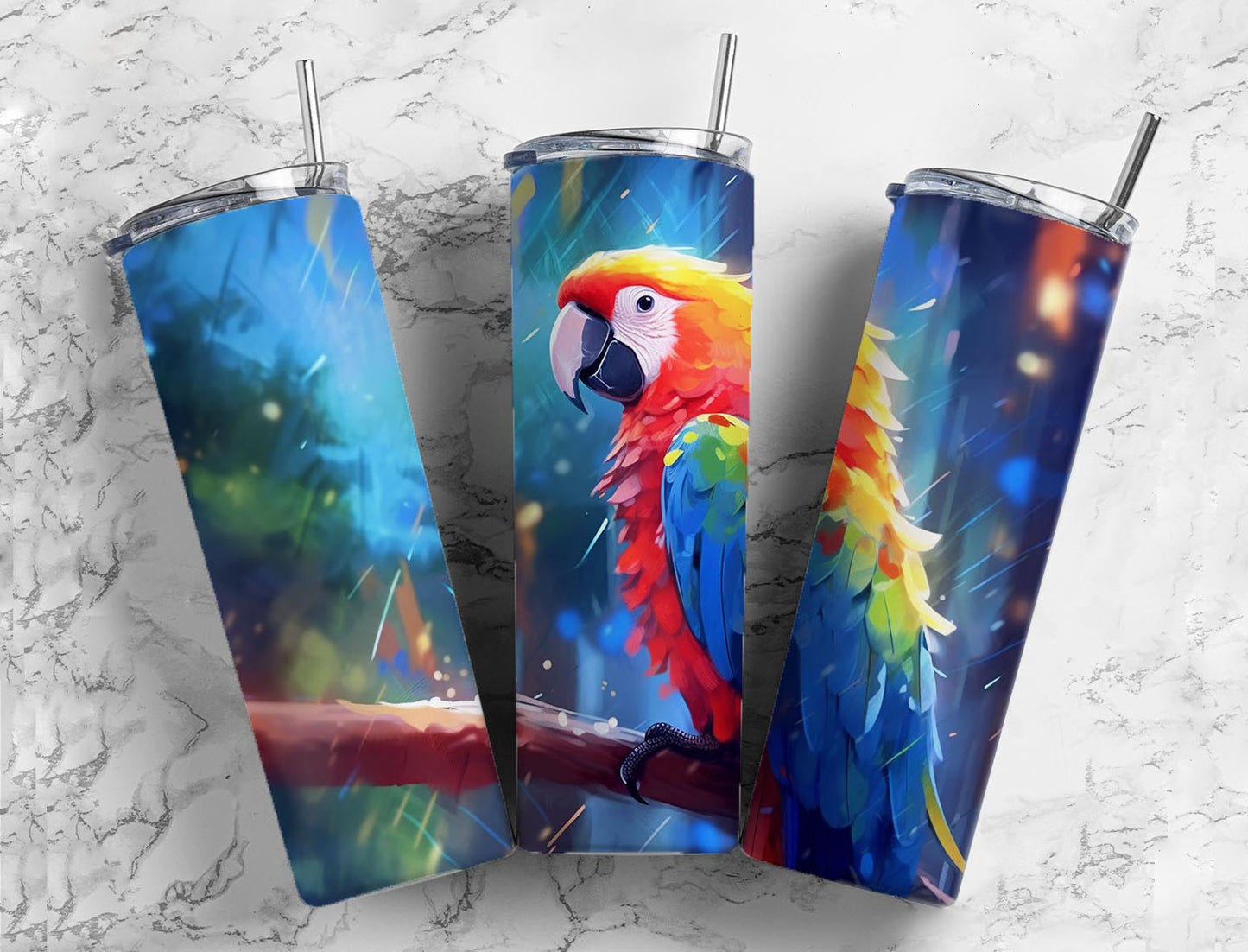 Raining Parrot 20oz Sublimation Tumbler Designs, Watercolor Paint 9.2 x 8.3”  Tumbler Png, Digital Download