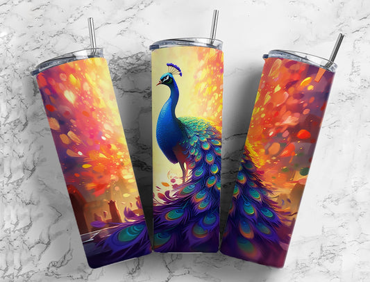 Splash Peacock 20oz Sublimation Tumbler Designs, Watercolor Paint 9.2 x 8.3”  Tumbler Png, Digital Download