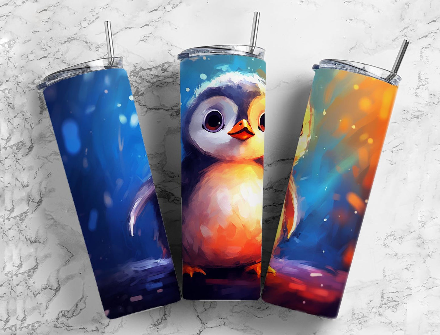 Sunset Penguin 20oz Sublimation Tumbler Designs, Watercolor Paint 9.2 x 8.3”  Tumbler Png, Digital Download