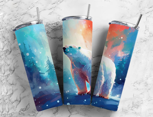 Watercolor Polar Bear 20oz Sublimation Tumbler Designs, Watercolor Paint 9.2 x 8.3”  Tumbler Png, Digital Download