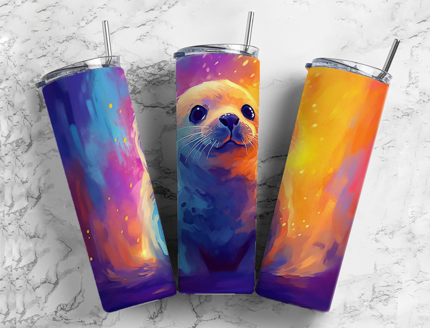 Sunset Seal 20oz Sublimation Tumbler Designs, Watercolor Paint 9.2 x 8.3”  Tumbler Png, Digital Download