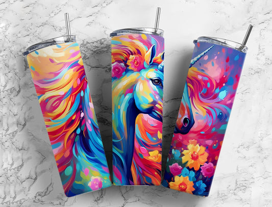 Colored Unicorn Horse 20oz Sublimation Tumbler Designs, Watercolor Paint 9.2 x 8.3”  Tumbler Png, Digital Download