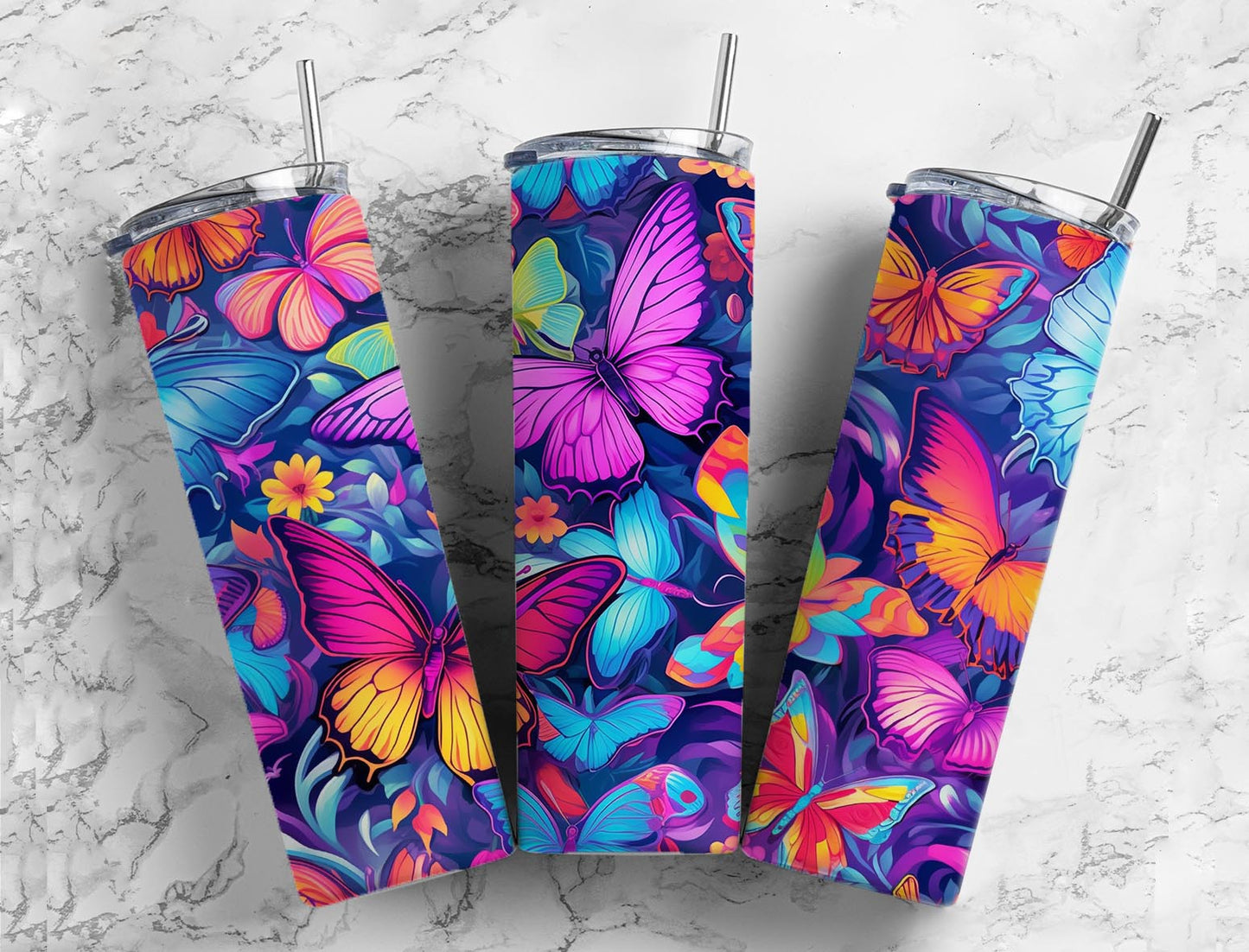 Purple Butterflies 20oz Sublimation Tumbler Designs, Watercolor Paint 9.2 x 8.3”  Tumbler Png, Digital Download