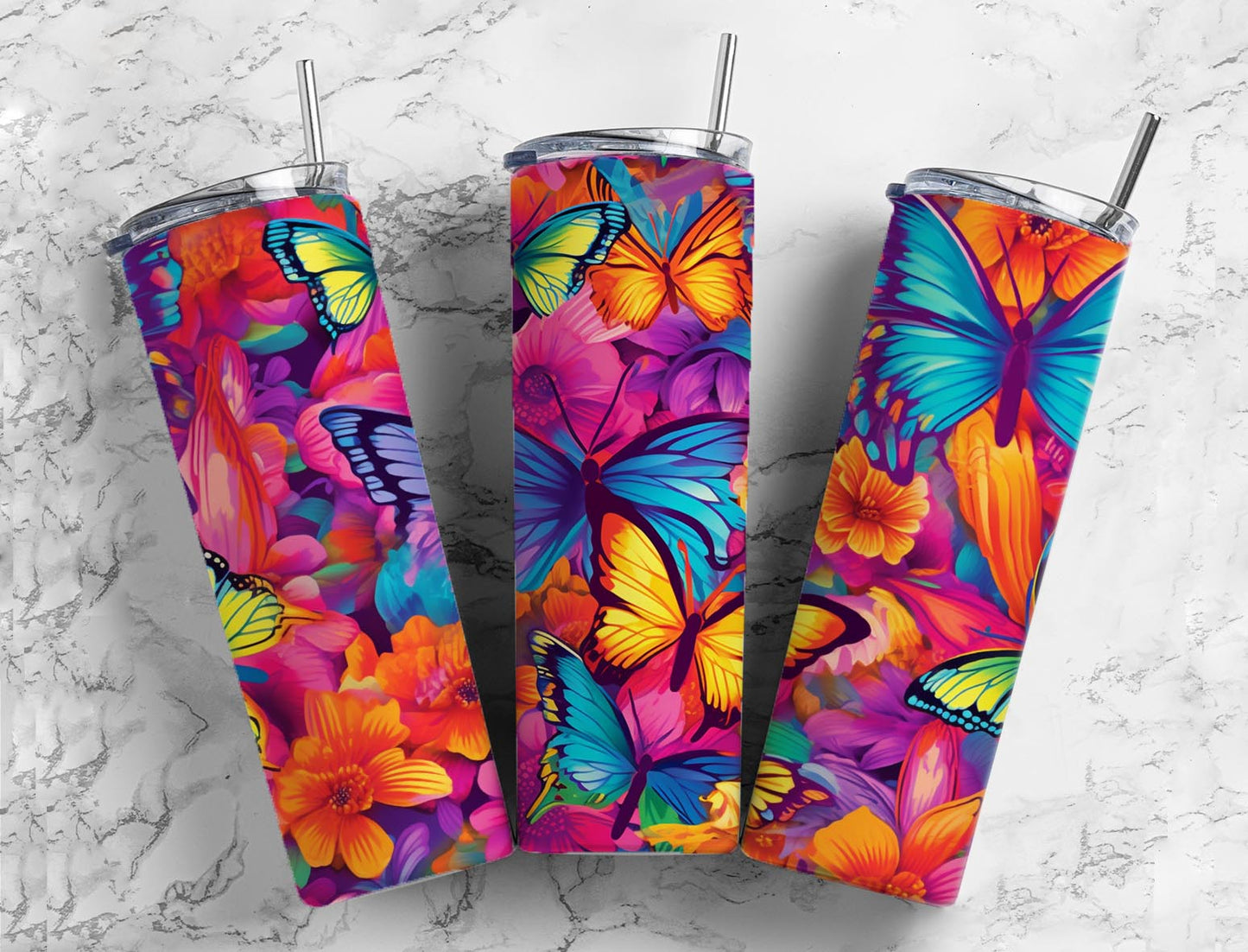 Colored Butterflies 20oz Sublimation Tumbler Designs, Artistic Paint 9.2 x 8.3”  Tumbler Png, Digital Download