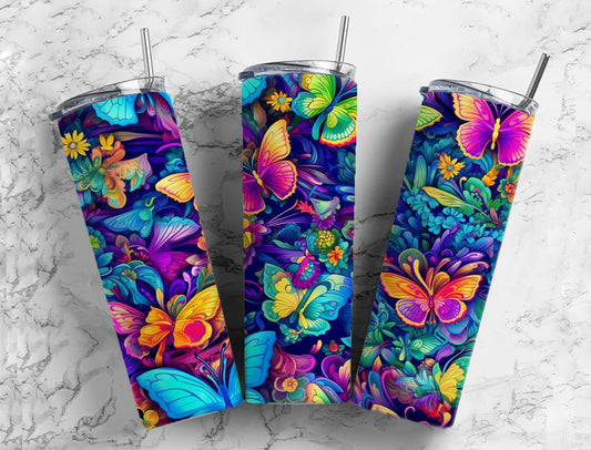 Multicolor Butterflies 20oz Sublimation Tumbler Designs, Artistic Paint 9.2 x 8.3”  Tumbler Png, Digital Download