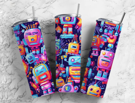 Colored Robot 20oz Sublimation Tumbler Designs, Artistic Arts 9.2 x 8.3”  Tumbler Png, Digital Download